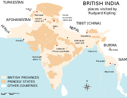 Map of places visited by Kipling in British India Map of places visited by Kipling in British India