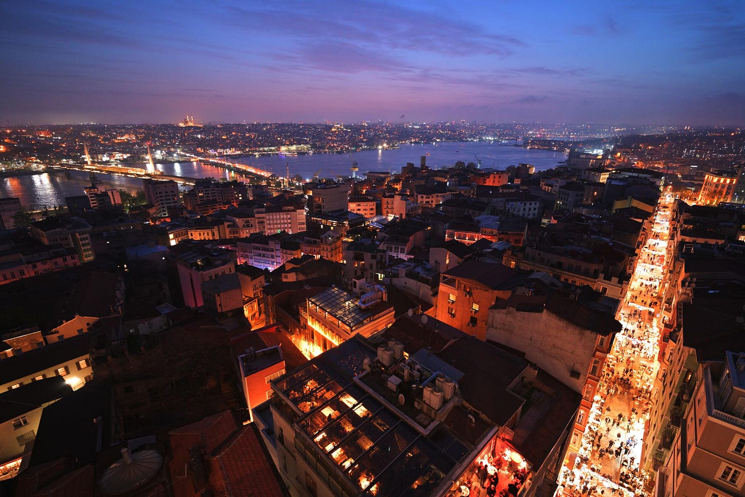 Overlooking the city scenery of Istanbul from Galata tower after sunset