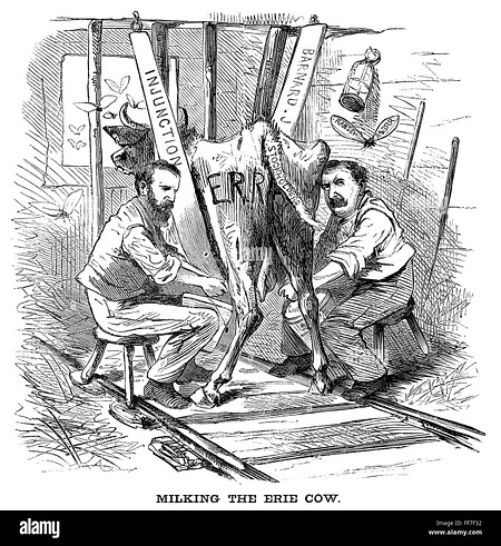 JAY GOULD (1836-1892)./nAmerican financier. Gould (left) and Jim Fisk  milking the Erie Railraod: an American newspaper cartoon of 1869 Stock  Photo - Alamy