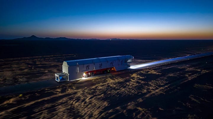 Hyperbola-1 heading to Launch Area 95A on its transporter-erector (left) and stood up ahead of launch (right).