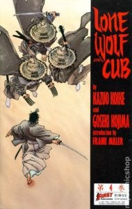 First Comics with variant covers for Lone Wolf and Cub. First Comics with variant covers for Lone Wolf and Cub.