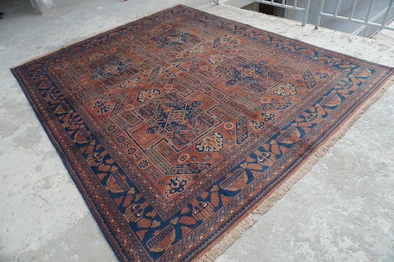 1990s Antique Terracotta Rug 8x10 Soft Pile Fine Area Rug- Handmade Rug- Afghan Zer Khaki Rug- Tribal Rug- Living Room Bedroom Rug 8'4x10'2" image 1