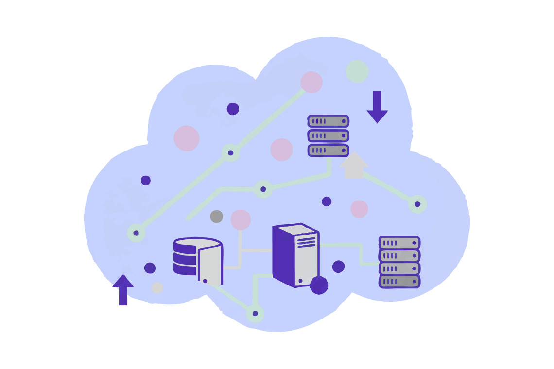 Illustration of cloud storage with servers, databases, and data connections representing cloud storage solutions comparison