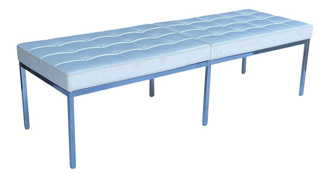 Knoll White Leather Bench