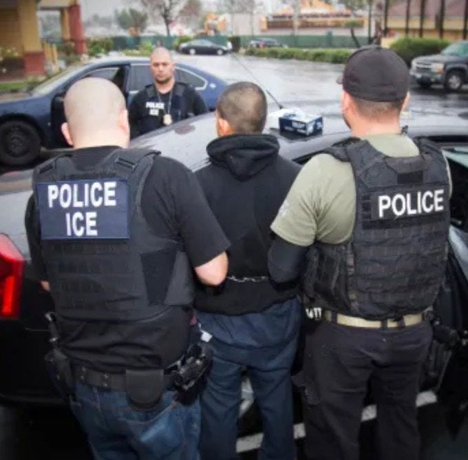 ICE Agents take a migrant who illegally entered the country into custody.