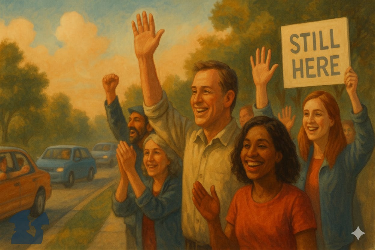 Illustration of happy warrior protesters