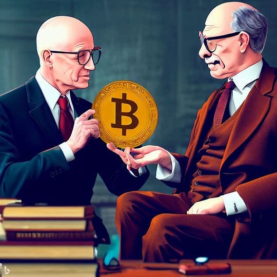 milton friedman and keynes discussing bitcoin. Image 3 of 4