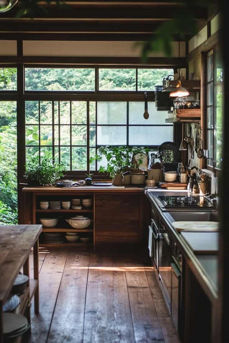 plants in a wooden kitchen with plants making the counters look gorgeous. plants in a wooden kitchen with plants making the counters look gorgeous.