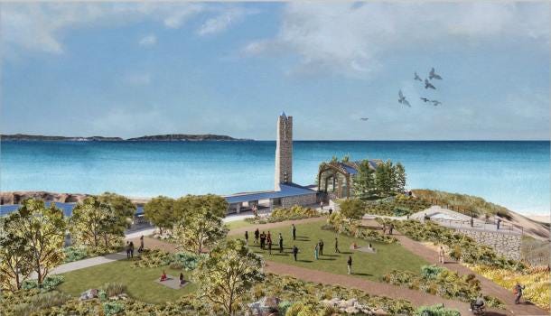 Renderings of a potential new site for the historic Wayfarers Chapel at the Ken Dyda Civic Center were unveiled in May. (courtesy Architectural Resources Group/Agency Artifact)
