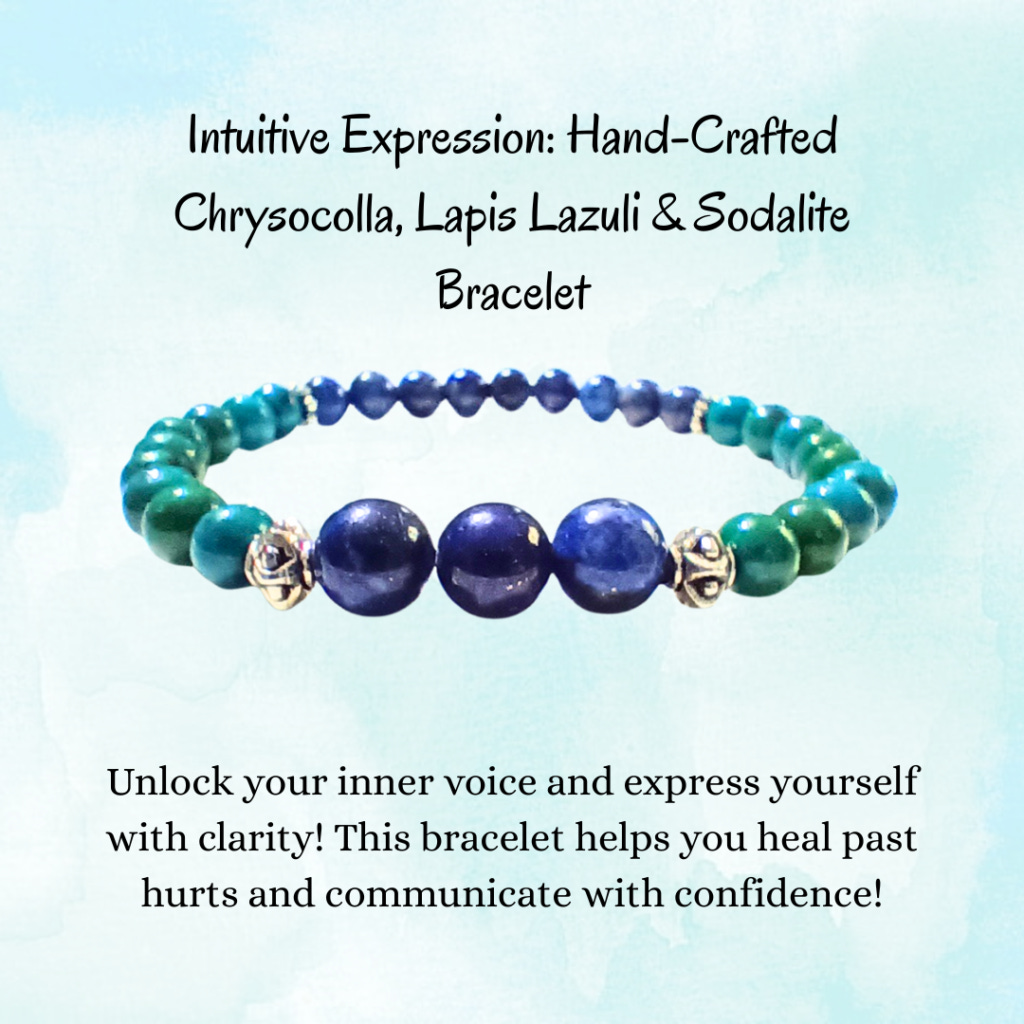 Intuitive Expression Chrysocolla, Sodalite, & Lapis Lazuli Bracelet Share Chrysocolla Sodalite Bracelet, lapis lazuli bracelet, Intuition, Communication, Throat Chakra, Third Eye Chakra, Crystal Bracelet, Handmade Bracelet, Stress Relief, Truth Intuitive Expression Chrysocolla, Sodalite, & Lapis Lazuli Bracelet Share Chrysocolla Sodalite Bracelet, lapis lazuli bracelet, Intuition, Communication, Throat Chakra, Third Eye Chakra, Crystal Bracelet, Handmade Bracelet, Stress Relief, Truth
