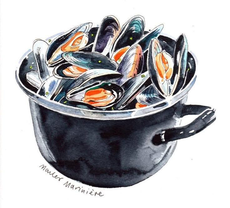 This may contain: a pot filled with mussels on top of a white surface This may contain: a pot filled with mussels on top of a white surface