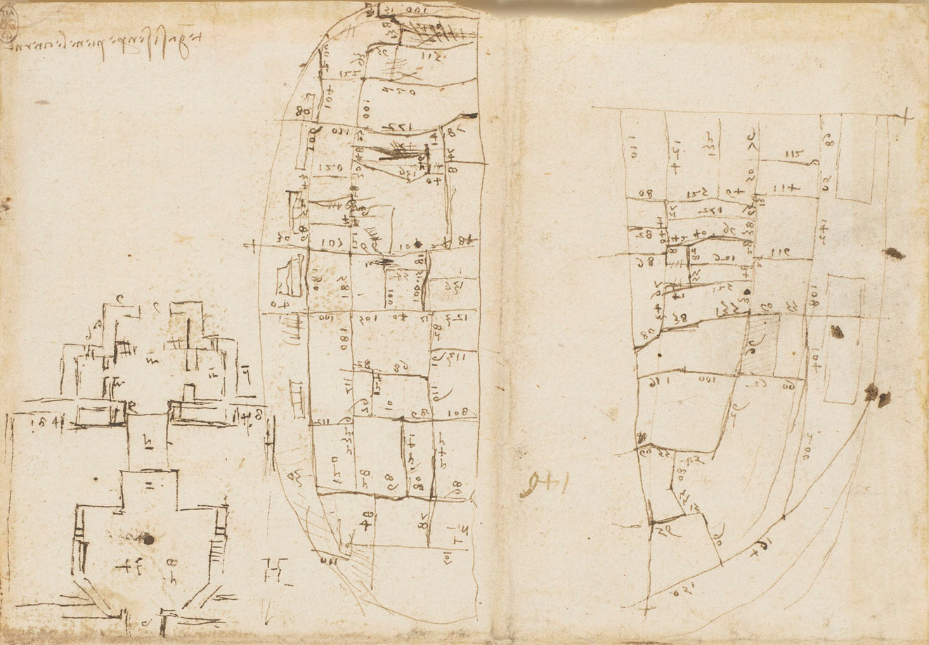 Preliminary sketches of Imola, Leonardo da Vinci, 1502 Preliminary sketches of Imola, Leonardo da Vinci, 1502