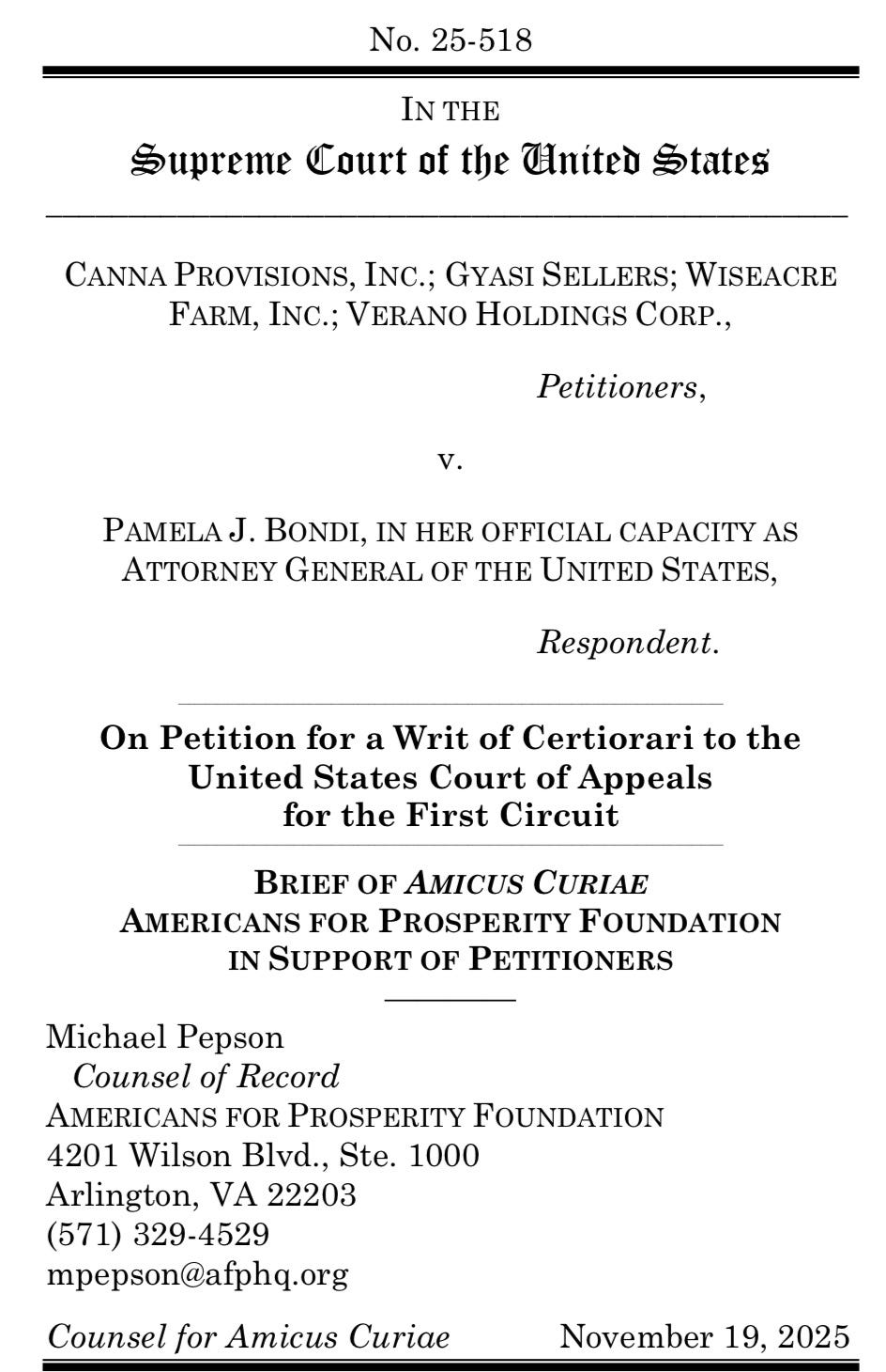 httpswww.supremecourt.govDocketPDF2525-51838514120251119132257215_2025.11.19.AFPF Amicus.Canna Provisions Inc. et al. v.jpeg