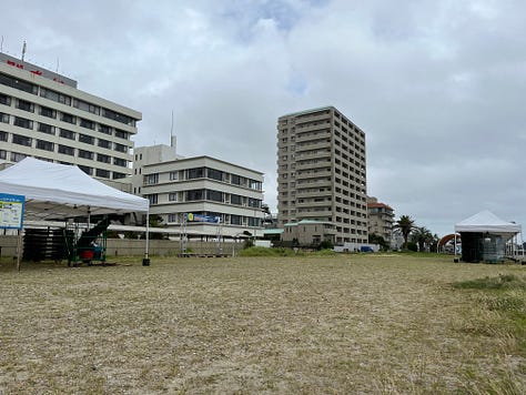 pictures of a torii gate and hotels near Bentenjima, Japan