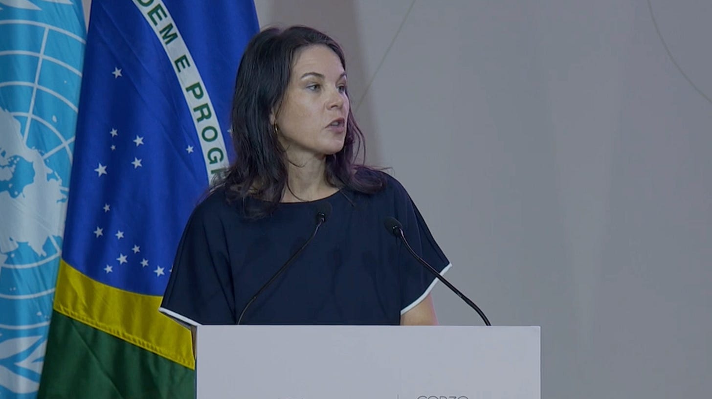 Annalena Baerbock, the president of the General Assembly of the United Nations and former minister from Germany, speaks at the high-level session at COP30 in Belém, Brasil on November 17, 2025.
