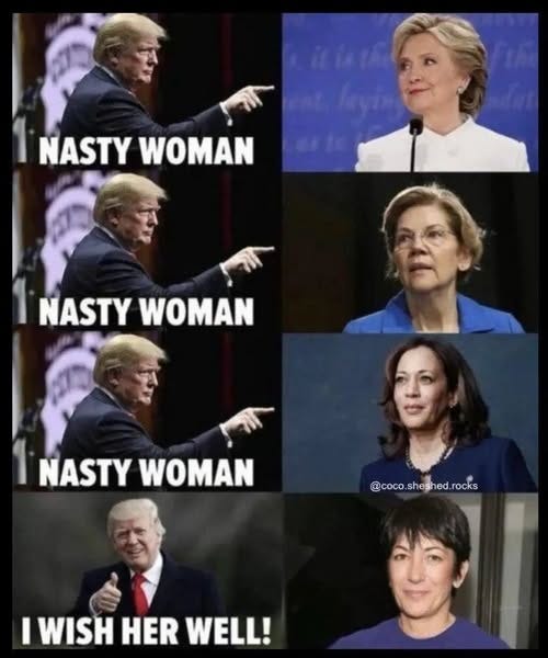 May be an image of 8 people, the Oval Office and text that says '1 NASTYWOMAN NASTY WOMAN 1 NASTY WOMAN 1 NASTY NASTYWOMAN WOMAN @coco.sheshed.rocks @coco sheshed rocks I WISH HER SHHERWELL WELL!'