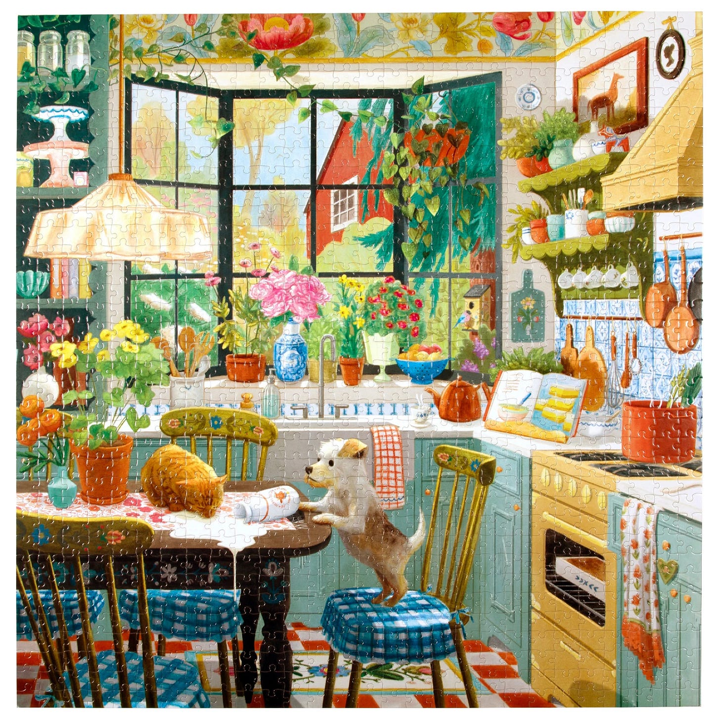 final art with puzzle overlay for springtime kitchen puzzle