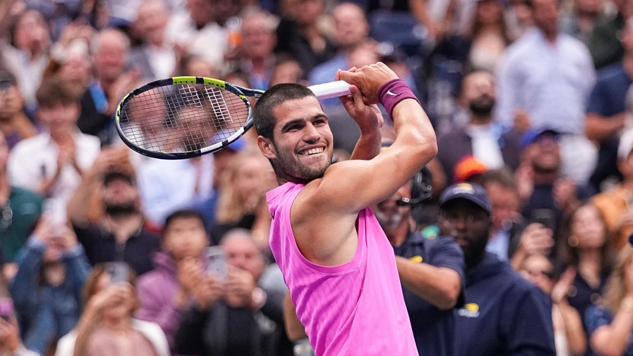 Carlos Alcaraz celebrates after winning the 2025 US Open Men’s Singles Championship during a men's singles championship match at the 2025 US Open on Sunday, Sep. 7, 2025 in Flushing, NY. (Garrett Ellwood/USTA)