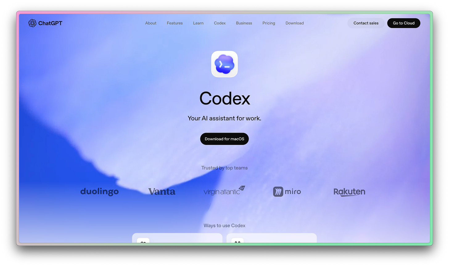 Screenshot of the OpenAI Codex landing page showing they are advertising it as "Your AI Assistant for Work" Screenshot of the OpenAI Codex landing page showing they are advertising it as "Your AI Assistant for Work"