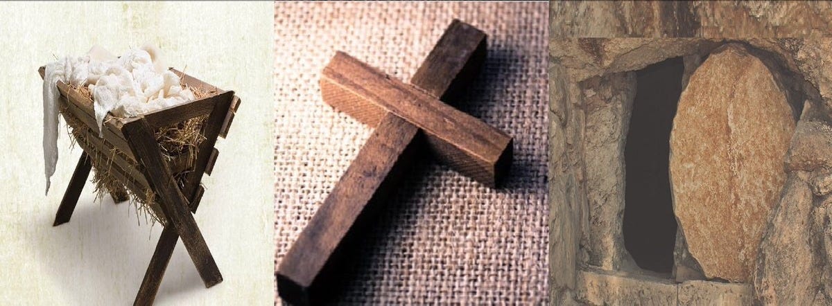 Brett Gilliland on X: "Easter is the culmination of the 3 most important  events in history. Labeled with a manger, a blood stained cross, and an empty  tomb! Without any of these