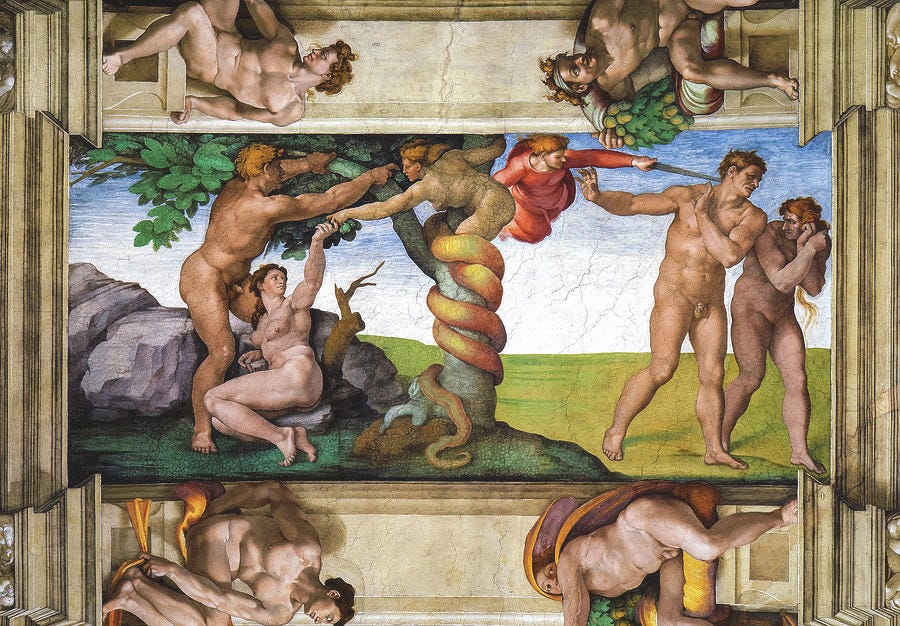 The Original Sin and The Expulsion from Paradise, Sistine Chapel Ceiling by  Michelangelo