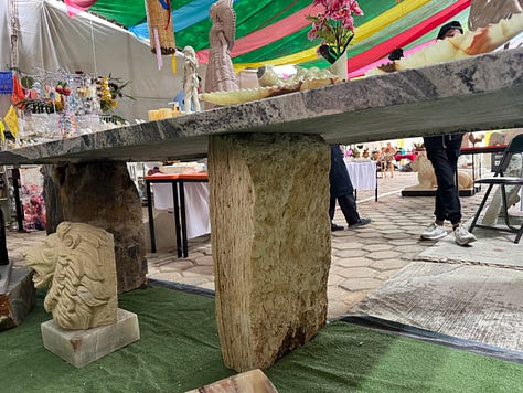 A large stone table.