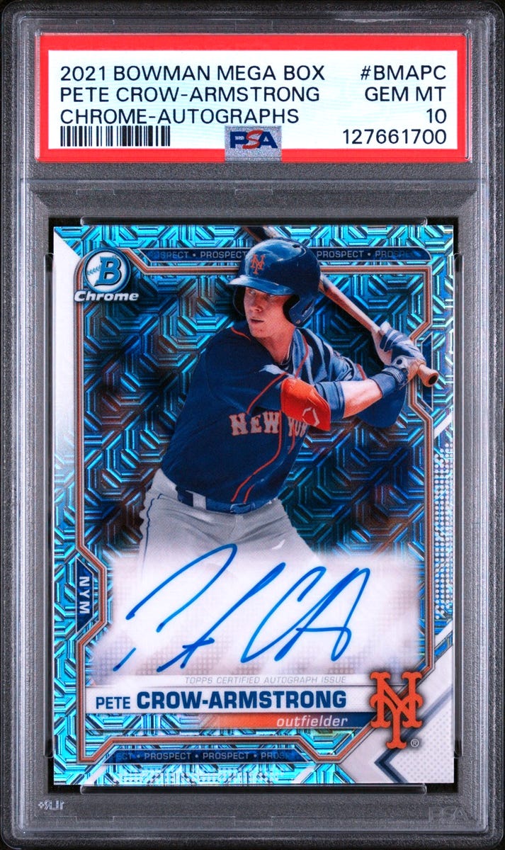 2021 BOWMAN MEGA BOX CHROME PETE CROW-ARMSTRONG ON CARD RC AUTO PSA 10