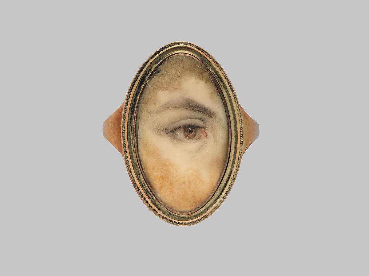 Lover's Eye ring, Watercolor on ivory set in a gold ring, Probably British Lover's Eye ring, Watercolor on ivory set in a gold ring, Probably British