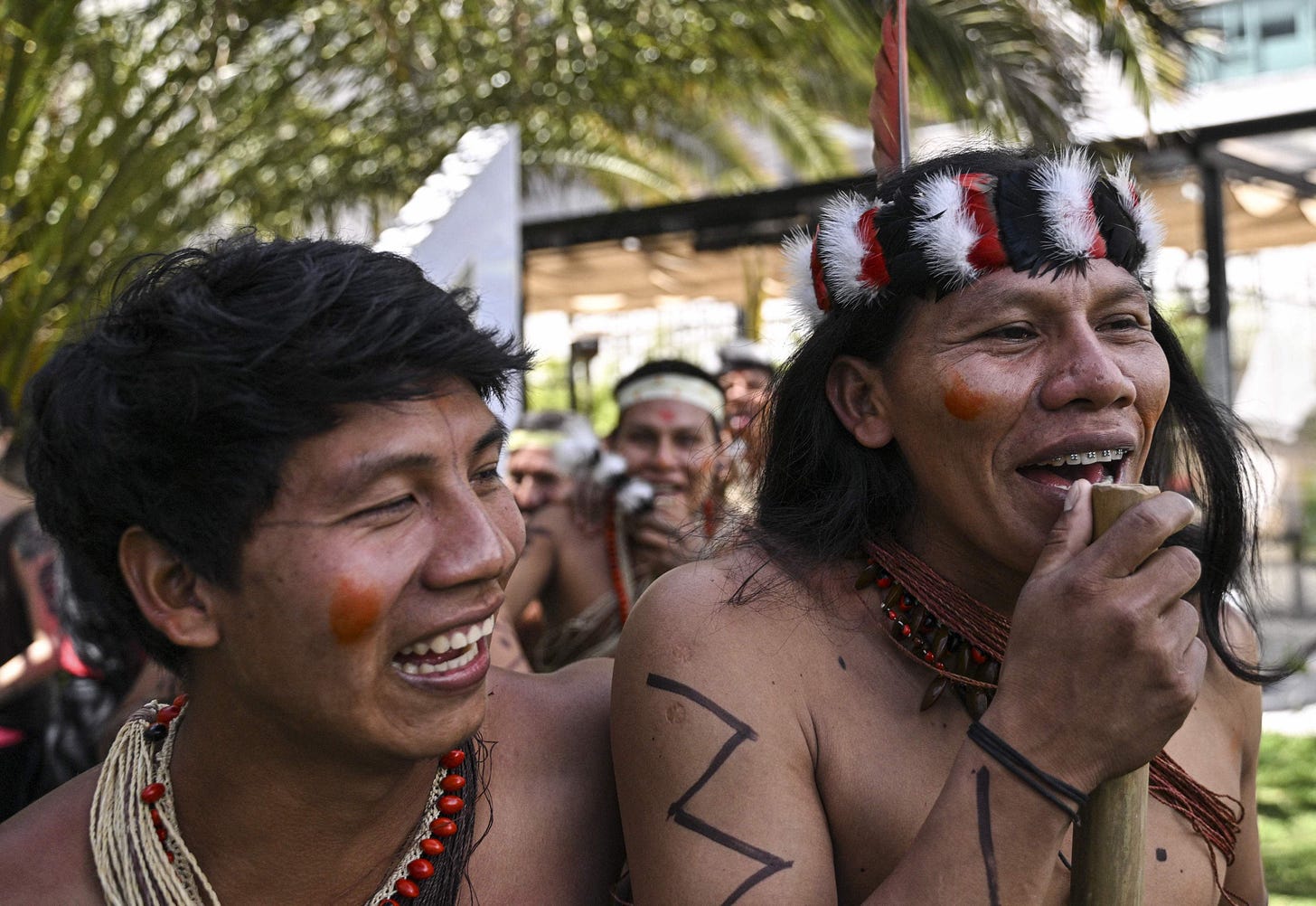 Members of the Waorani Indigenous community demonstrate for peace, for nature and to promote a Yes vote in a referendum to end oil drilling in the Yasuni National Park, Ecuador, August 14, 2023. Members of the Waorani Indigenous community demonstrate for peace, for nature and to promote a Yes vote in a referendum to end oil drilling in the Yasuni National Park, Ecuador, August 14, 2023.