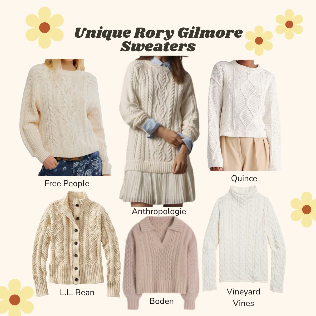 collage of unique rory gilmore sweaters. collage of unique rory gilmore sweaters.