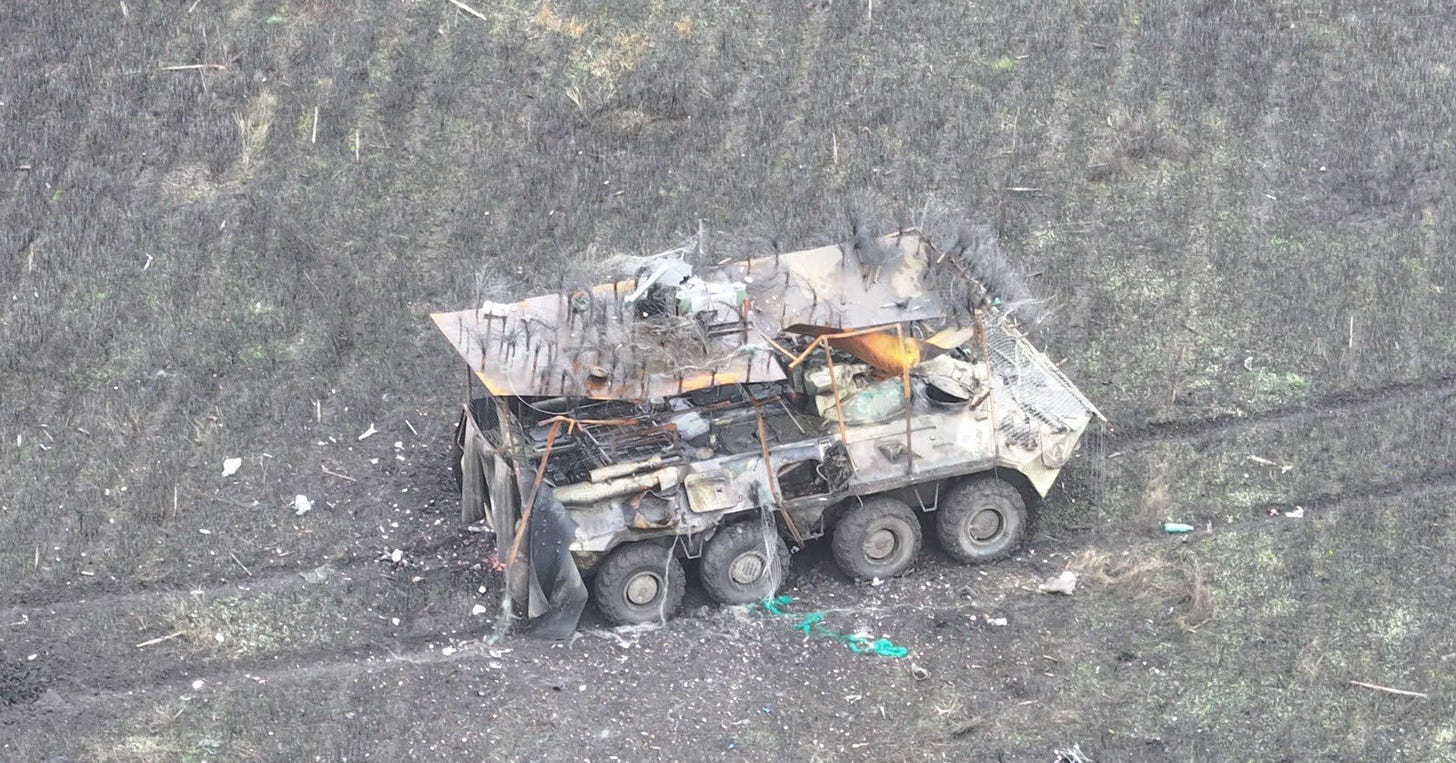 A BTR burns. A BTR burns.