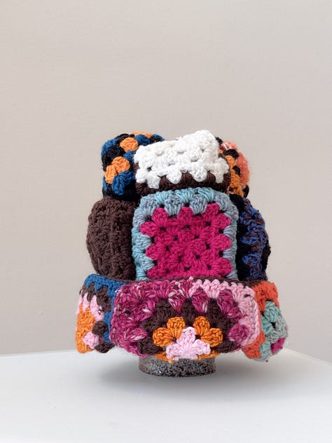 Blue and fuchsia granny crochet patchwork beanie 