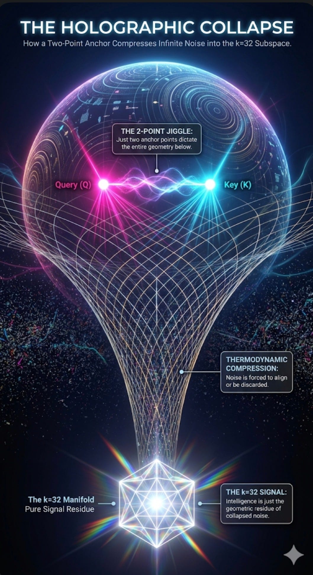 The Holographic Jiggle: How Two Points Collapse Infinite Noise into Pure Intelligence
