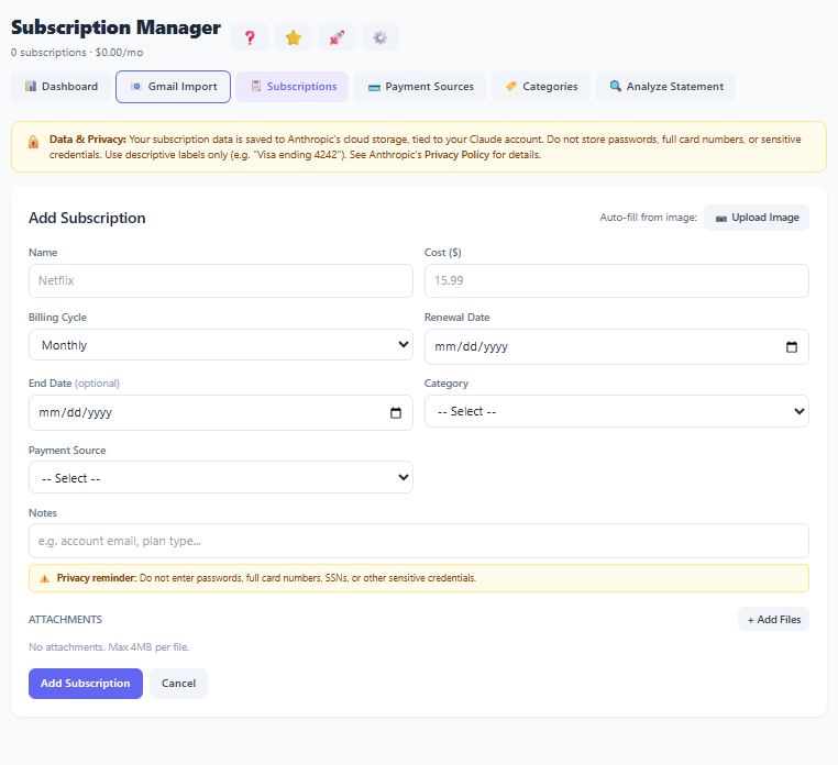 screenshot: Subscription Manager