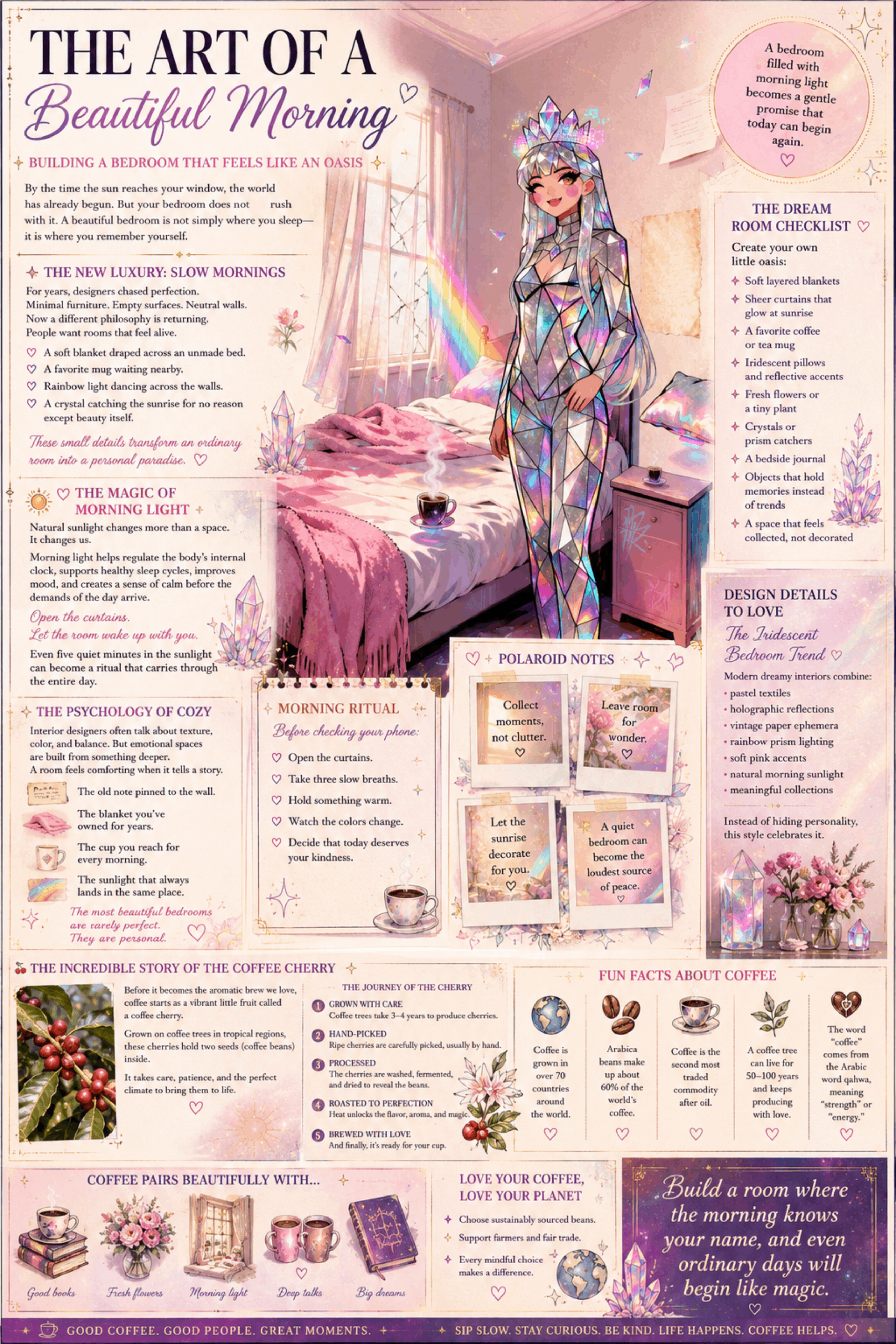 A cozy iridescent bedroom detail