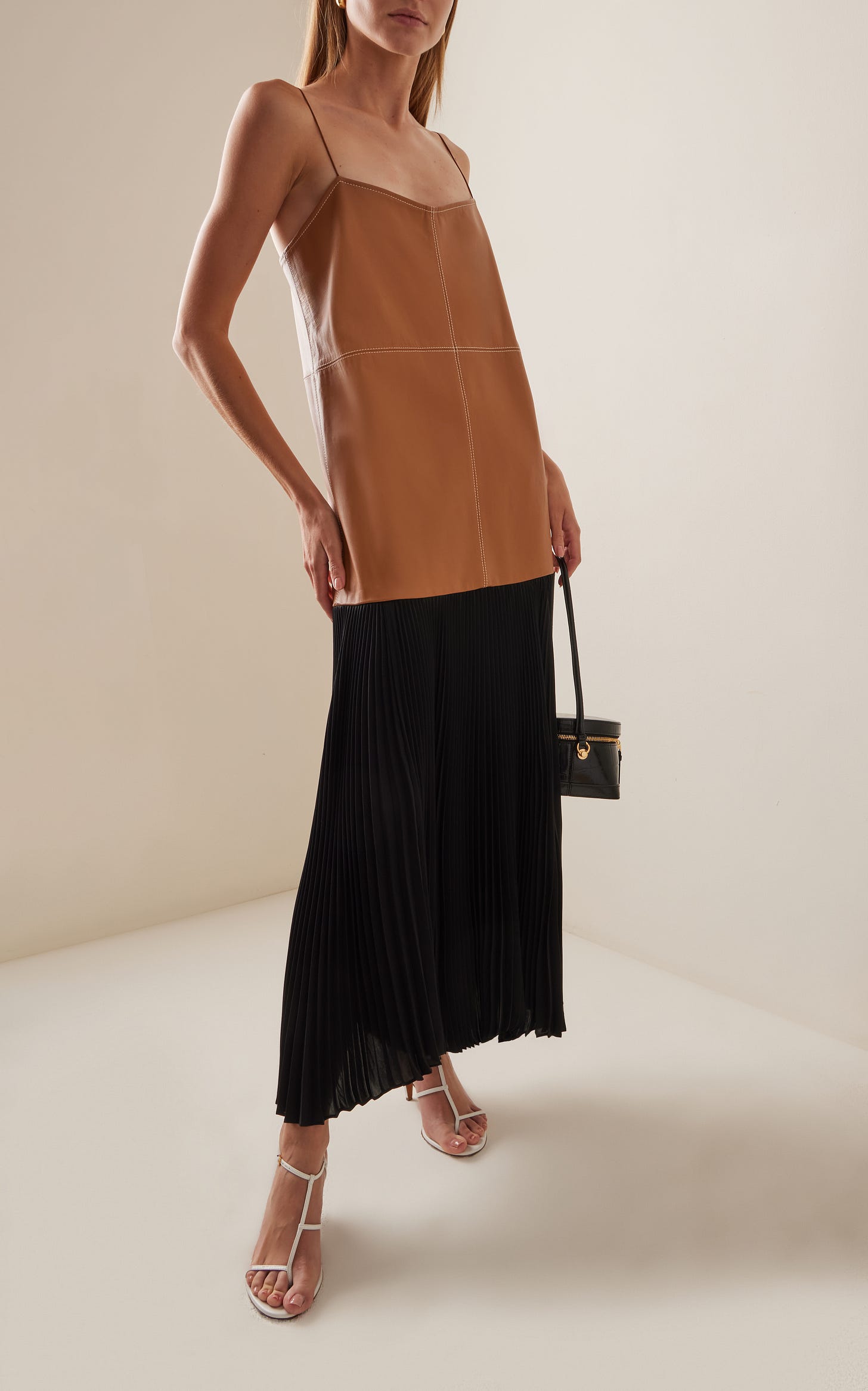 Piatta Vegan Leather-Georgette Midi Dress