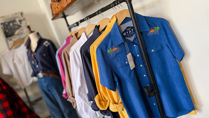 Another up and coming women's clothing brand:  Colleen Tuohy of WYATT OUTDOORS in her new retail location recently opened downtown (110 W Callender St, Livingston MT).