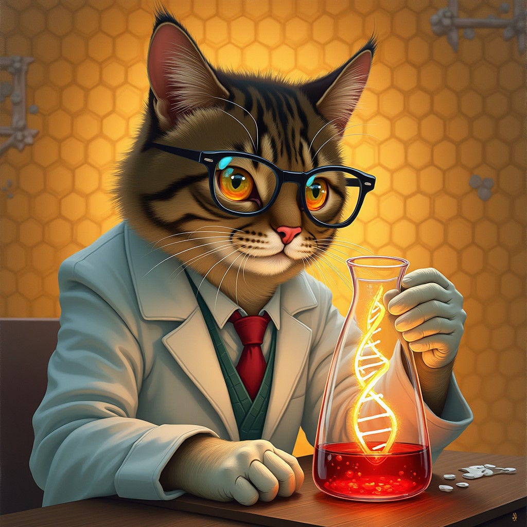 DNA in the blood with Cat scientist inspection