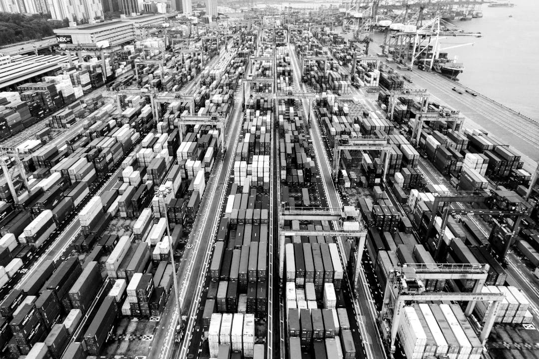 aerial photo of cargo crates