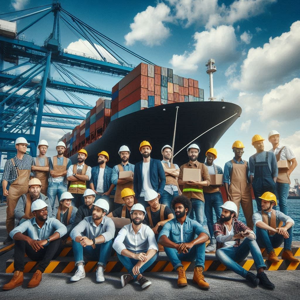 a few men working on a dock
