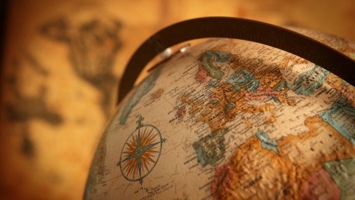 Close up of europe on an antique style globe