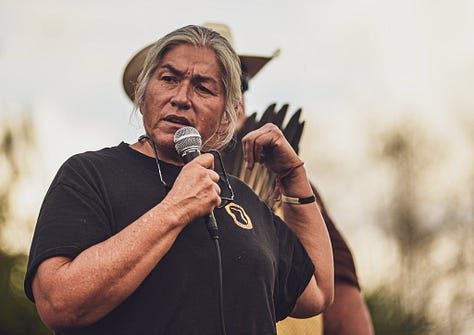 Betty Osceola and others gather to protest "Alligator Alcatraz".