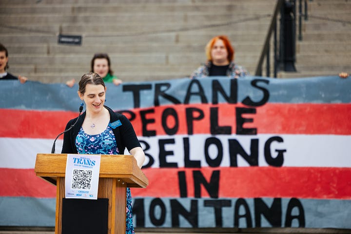 Images of protest at the Montana State Capitol for Montana Trans Day of Visibility