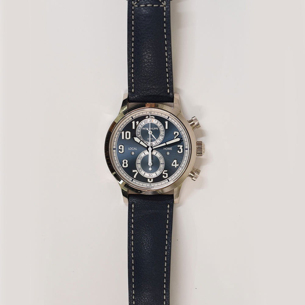 Patek Philippe Calatrava Pilot Travel Time Chronograph 42 White Gold / Blue-Gray / Arabic / Strap 5924G-001 Listing Image 1