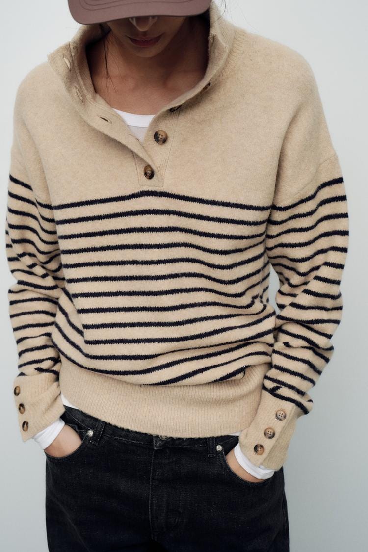 Zara HIGH COLLAR KNIT SWEATER - striped - Image 1