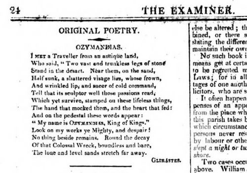 Ozymandias from The Examiner, 1818