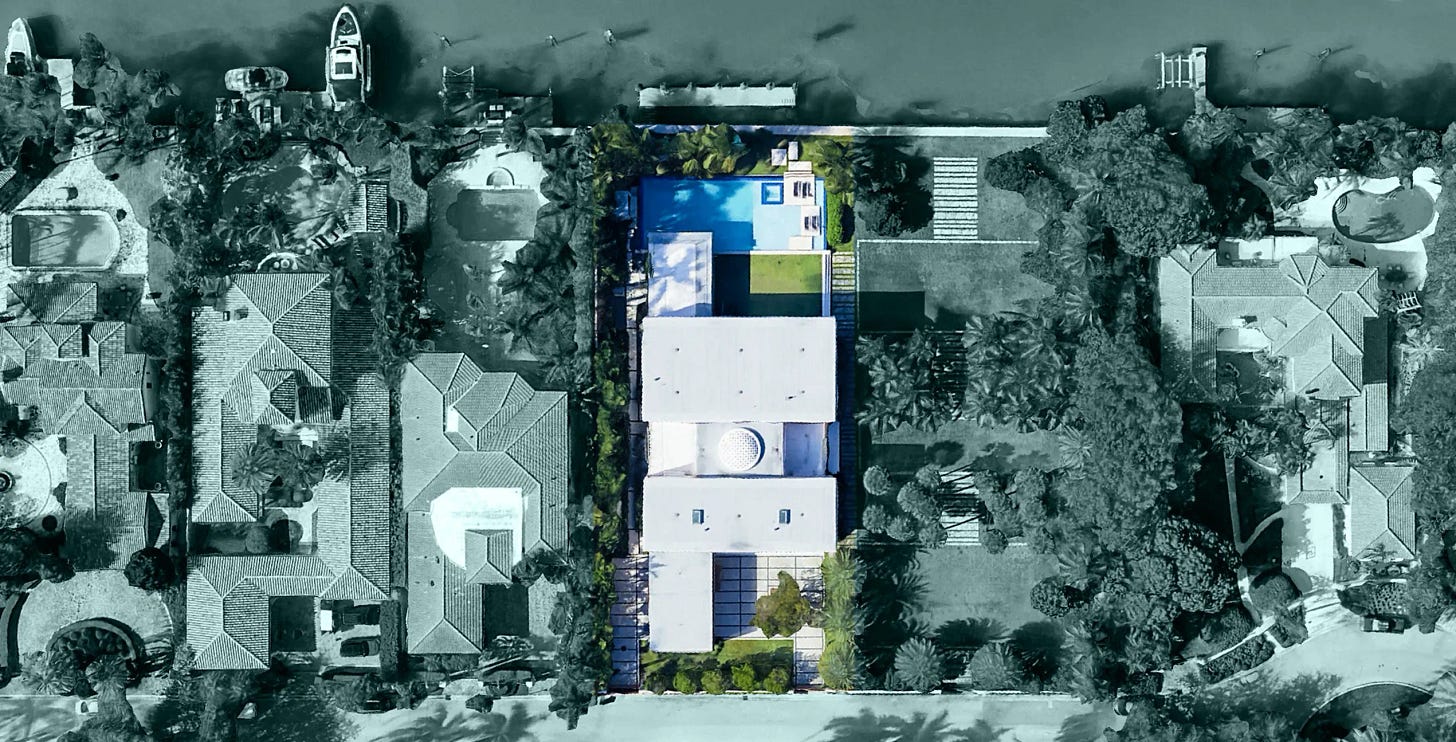 An aerial of a Miami mansion Google founder Sergey Brin bought for $51 million