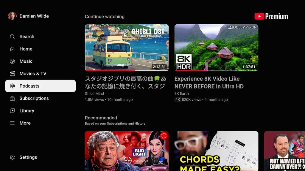 podcasts youtube android tv