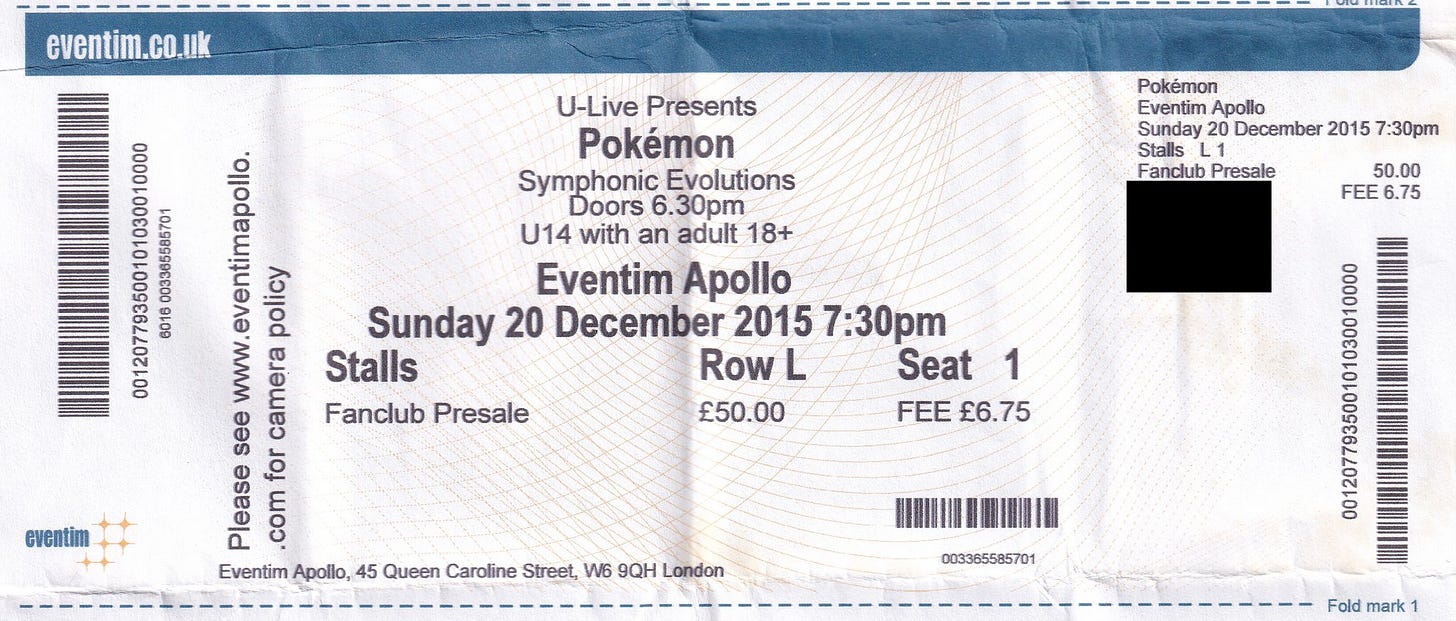 A photograph of my Pokémon: Symphonic Evolutions ticket
