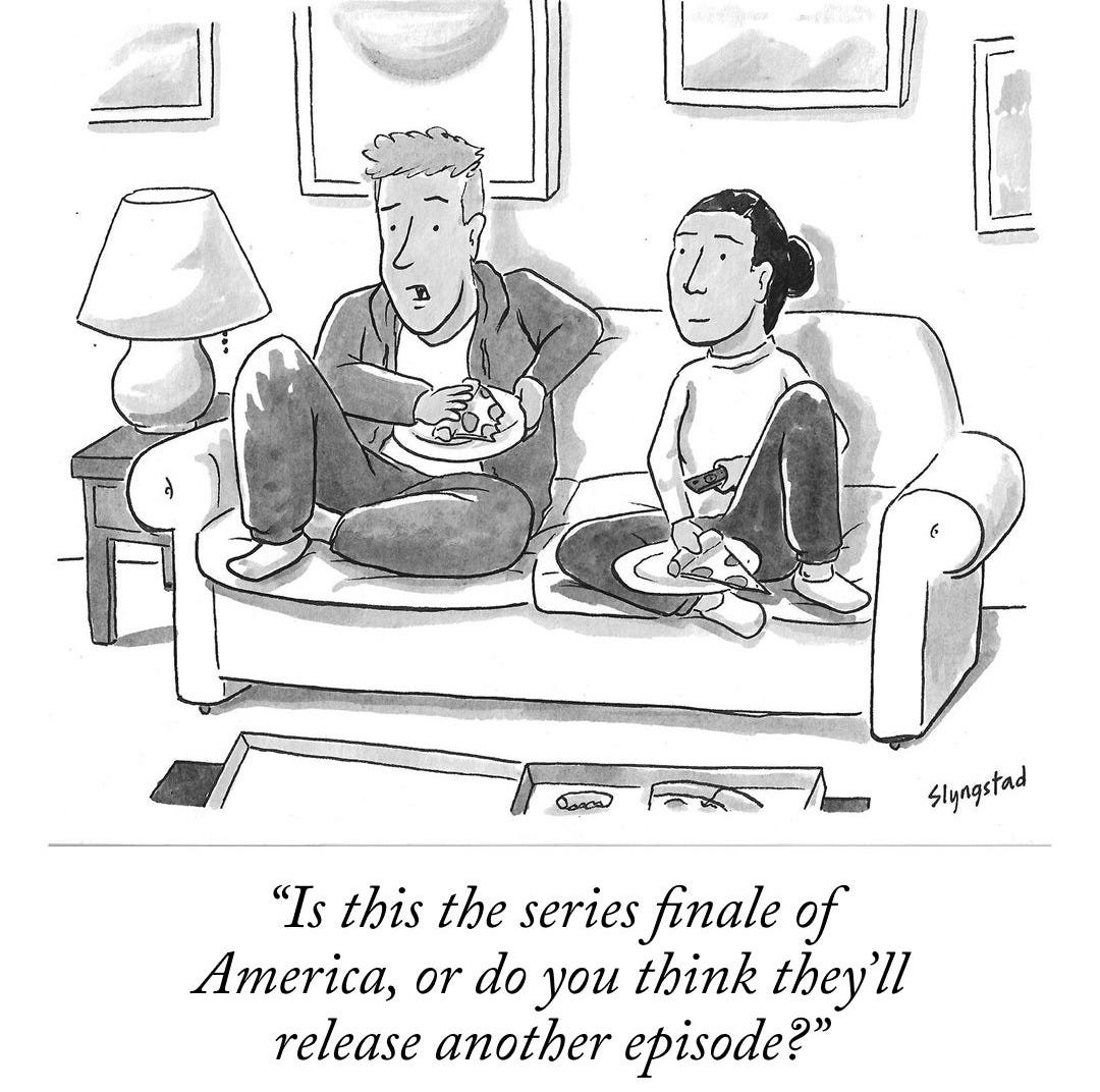 May be an illustration of ‎text that says '‎uca ش Slyngstad "Is this the series finale "Isthistheseriesfinaleof of America, or do you think they'll release another episode?"‎'‎